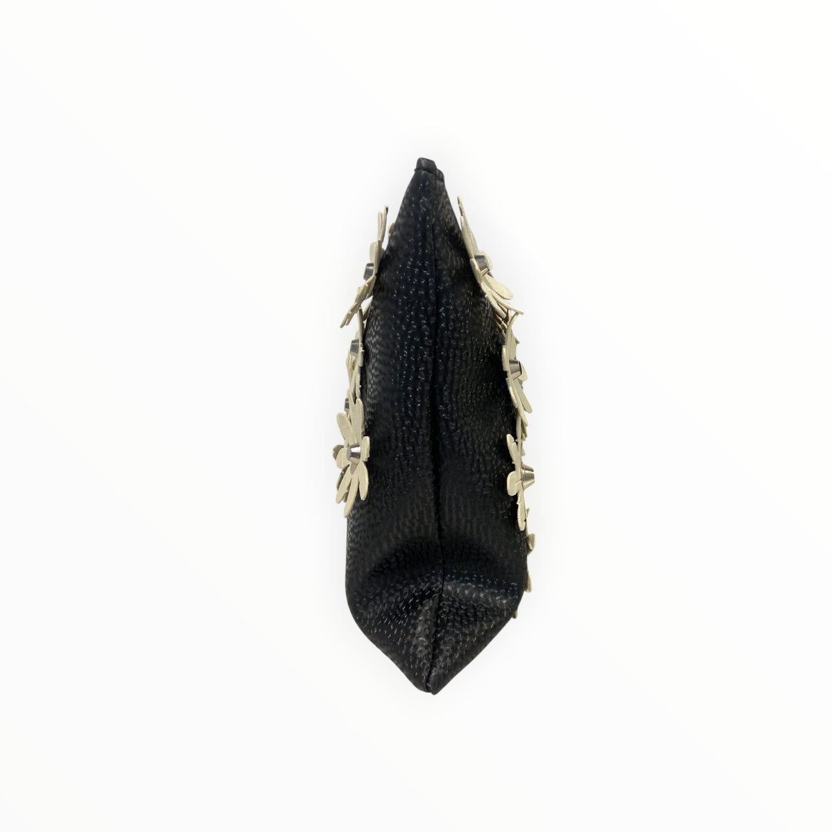 Pochette in pelle artificiale diamantata con decorazioni floreali in Alcantara
