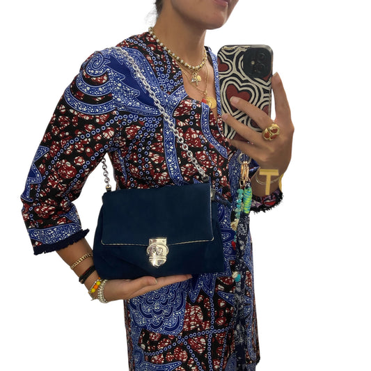 DIVA — Borsa a spalla alcantara blu - TOOitaly
