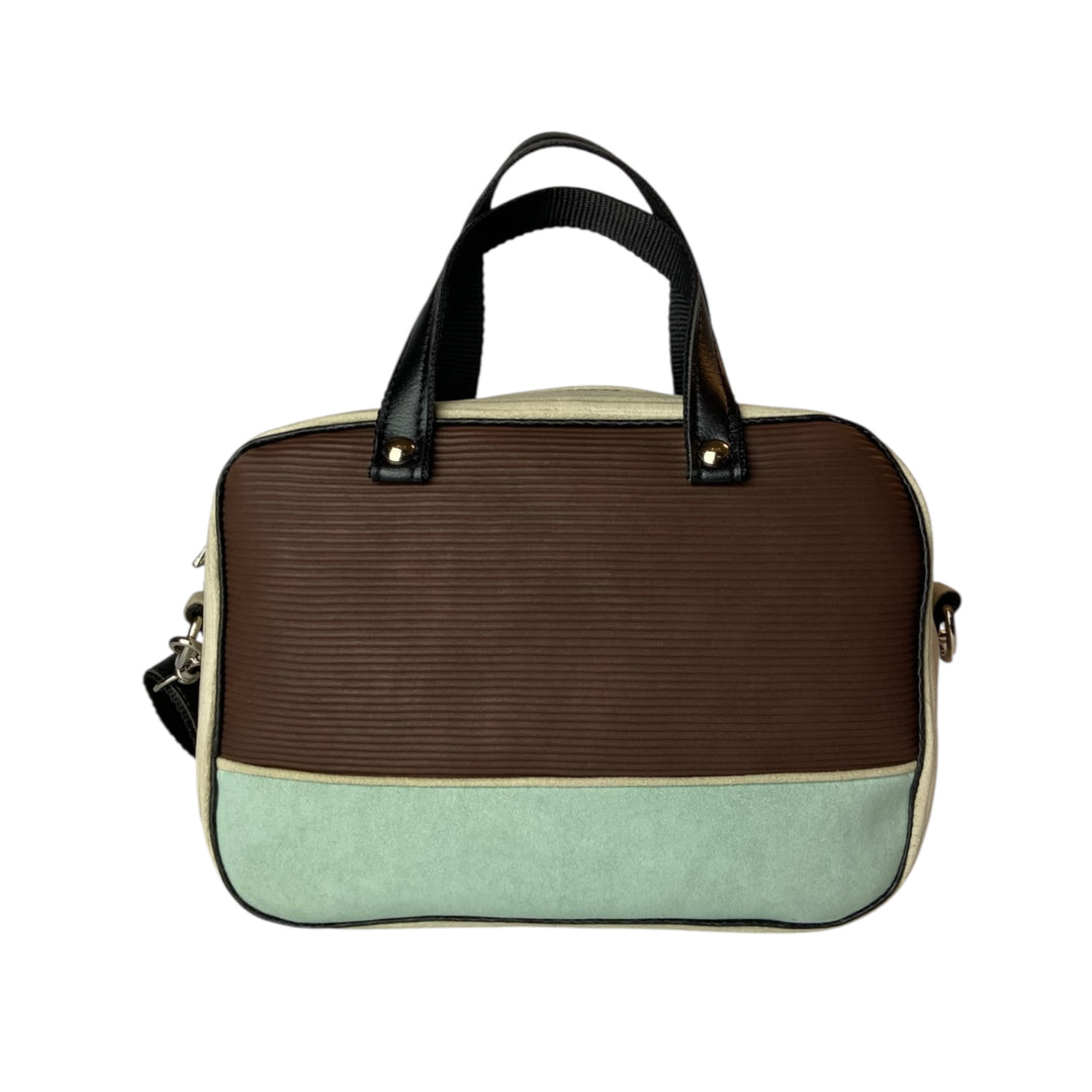Camera Bag borsa con struttura morbida a mano e tracolla in pelle vegan e interno foderato in cotone wax