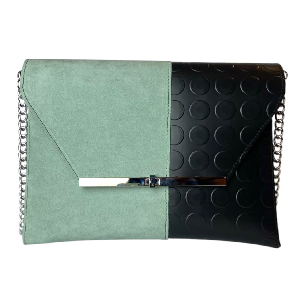Borsa a mano e tracolla Clutch Maxi di TOOitaly, design compatto, struttura rigida in PVC rivestita in alcantara 100%
circolare o pelle ecologica