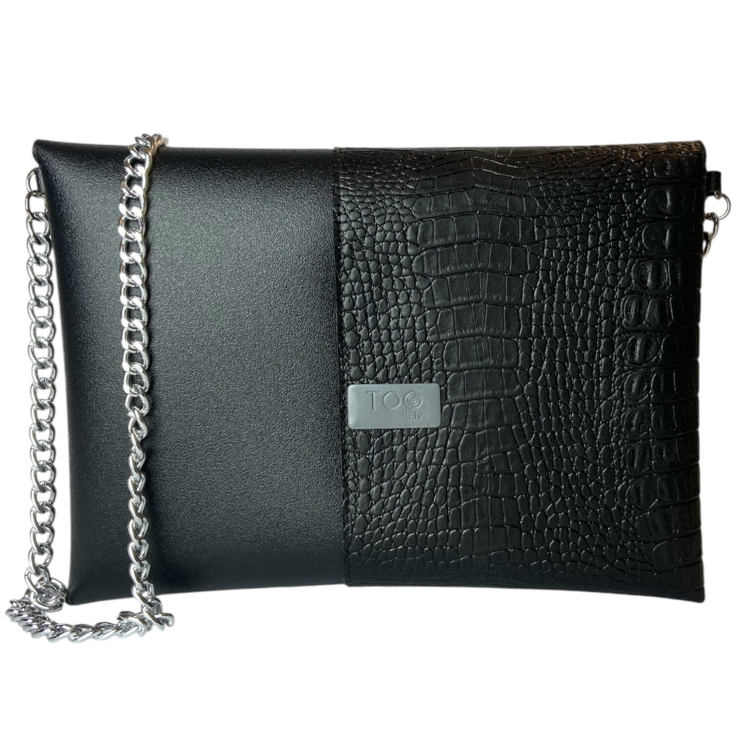 Borsa a mano e tracolla Clutch Maxi di TOOitaly, design compatto, struttura rigida in PVC rivestita in alcantara 100%
circolare o pelle ecologica