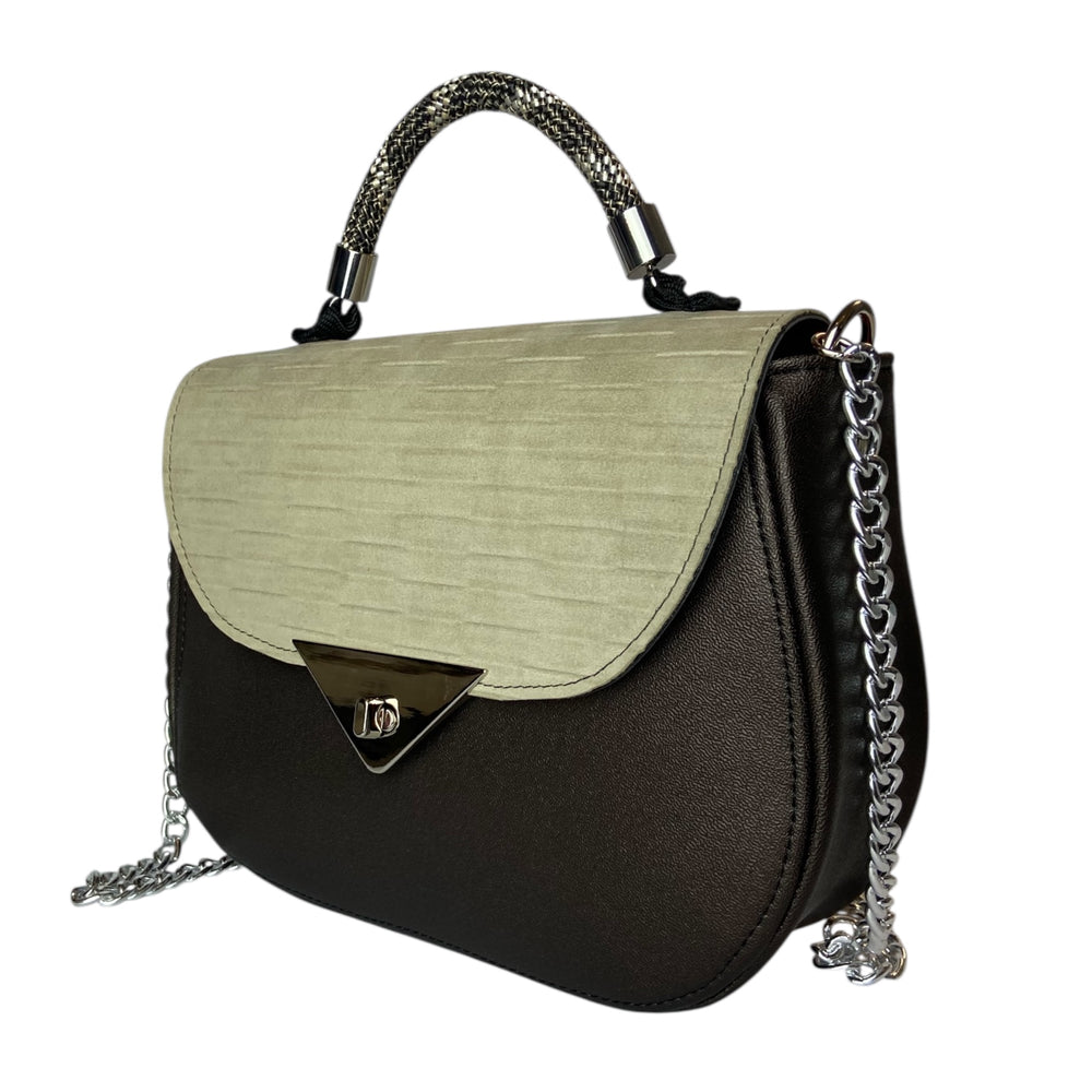 Everyday, borsa donna a mano e tracolla con struttura semirigida in pelle vegana e alcantara, interno foderato in cotone wax