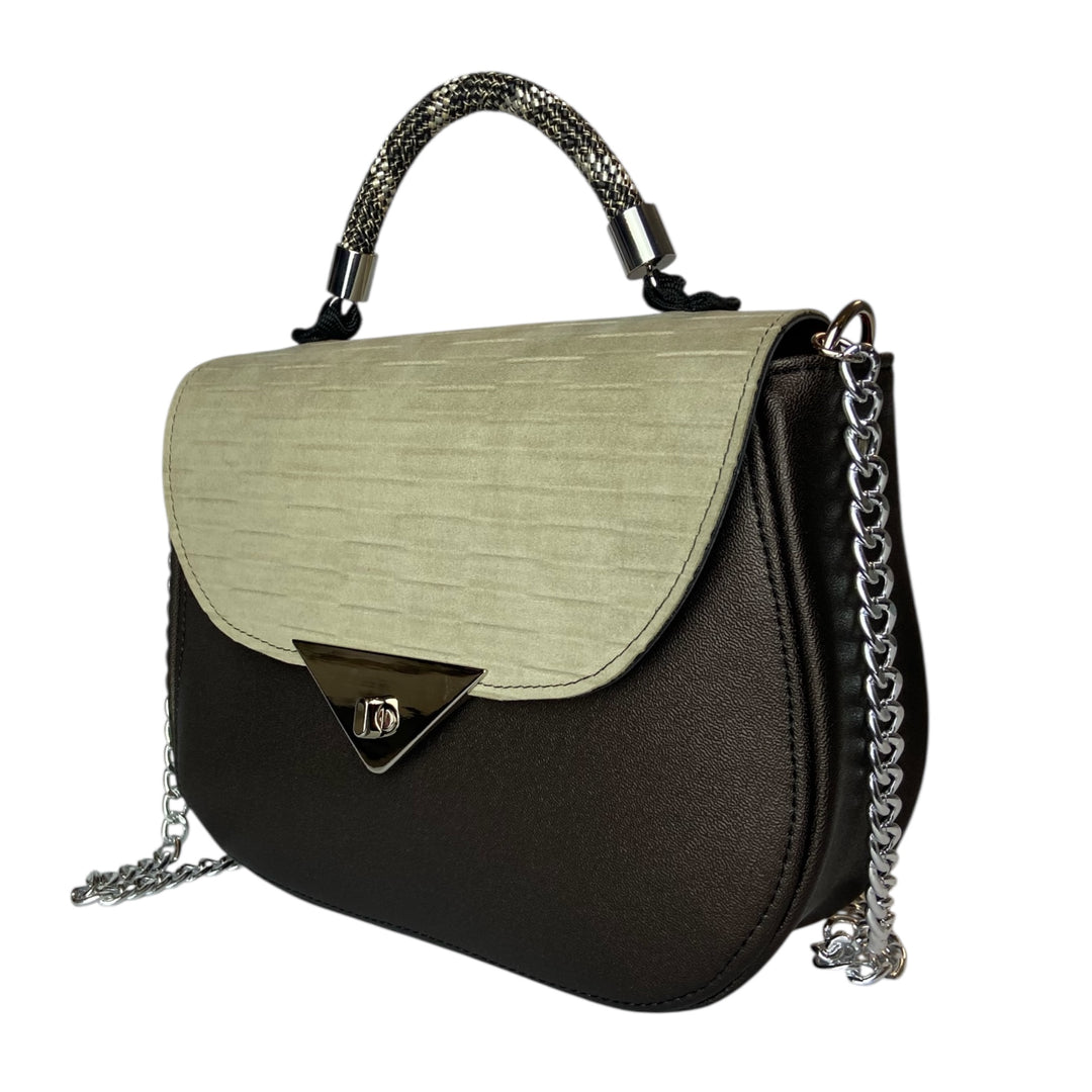 Everyday, borsa donna a mano e tracolla con struttura semirigida in pelle vegana e alcantara, interno foderato in cotone wax