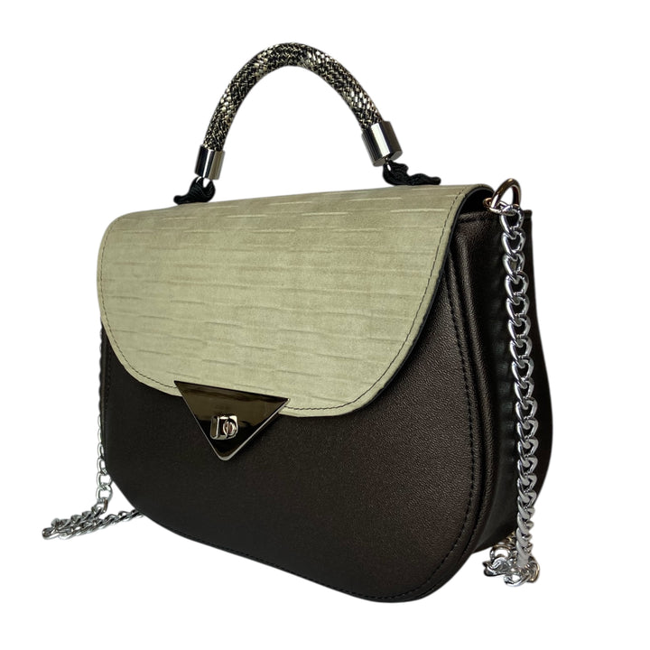 Everyday, borsa donna a mano e tracolla con struttura semirigida in pelle vegana e alcantara, interno foderato in cotone wax