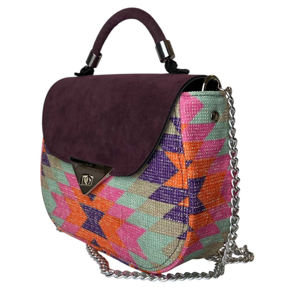Everyday, borsa donna a mano e tracolla con struttura semirigida in pelle vegana e alcantara, interno foderato in cotone wax