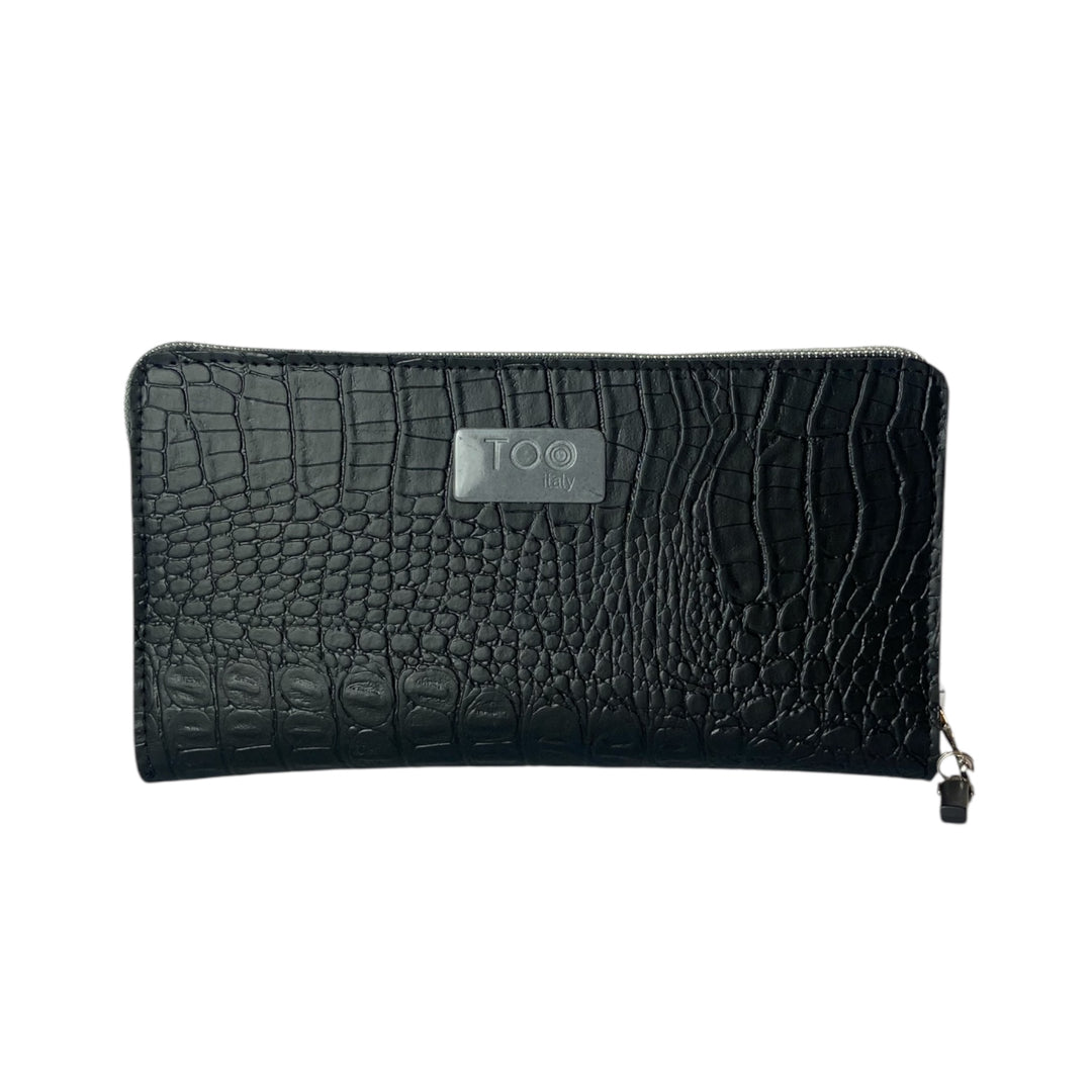 Portafoglio donna PVC e pelle vegan, con tasca interna con cerniera e scomparti per carte. Chiusura con zip, disponibile in due misure