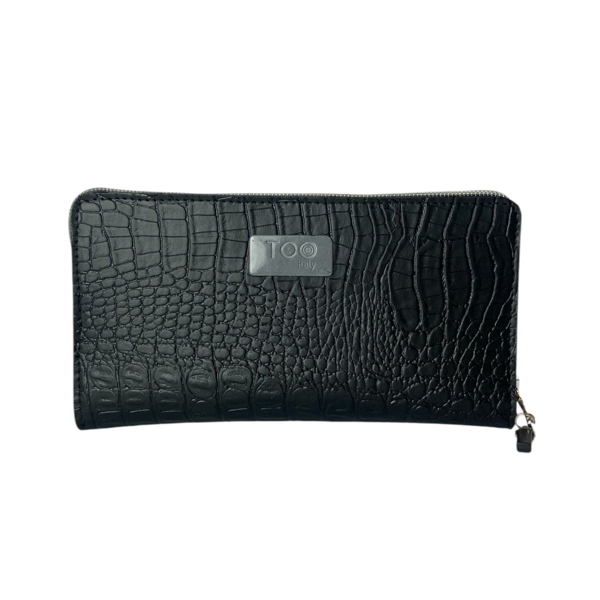 Portafoglio donna PVC e pelle vegan, con tasca interna con cerniera e scomparti per carte. Chiusura con zip, disponibile in due misure