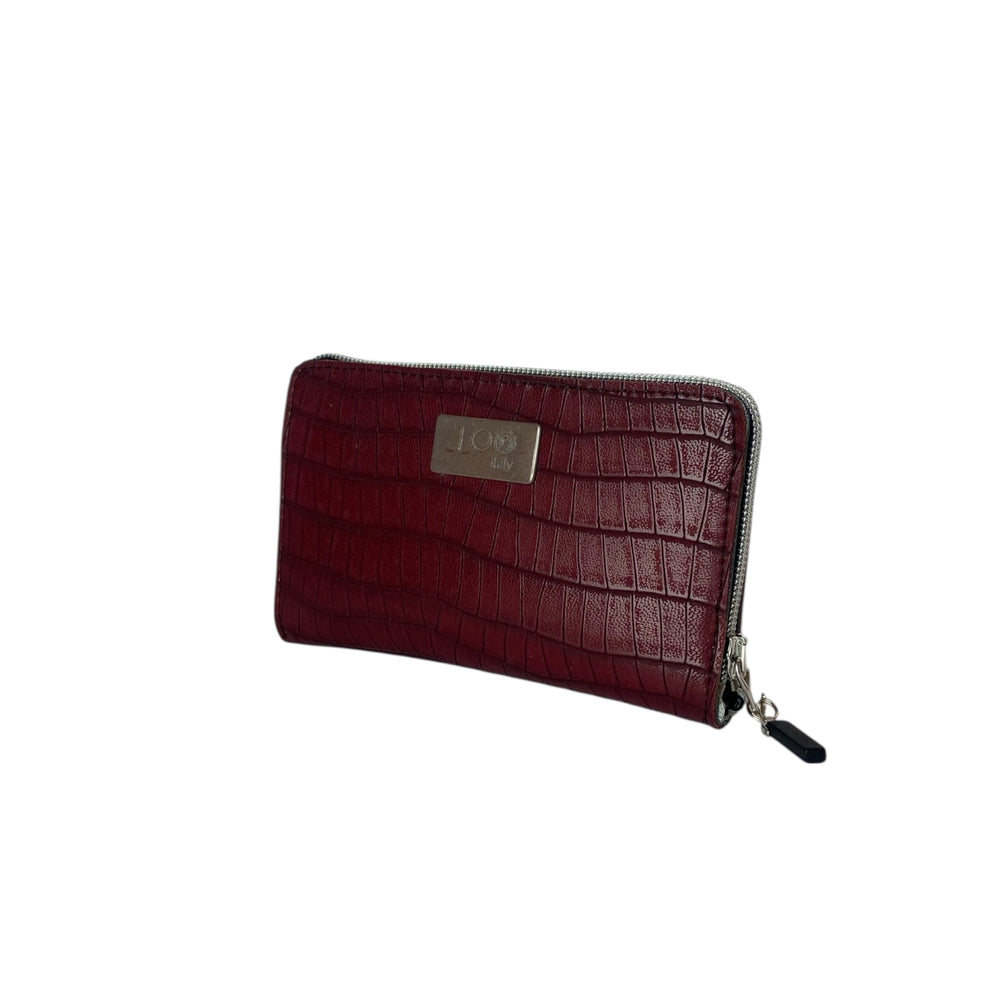 Portafoglio donna PVC e pelle vegan, con tasca interna con cerniera e scomparti per carte. Chiusura con zip, disponibile in due misure
