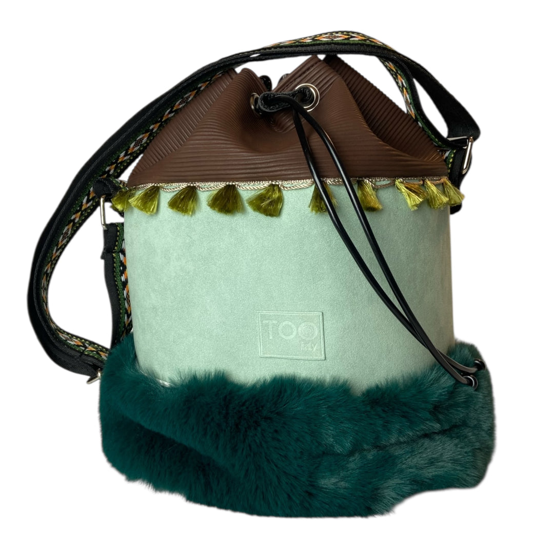Secchiello di TOOitaly: borsa a tracolla donna realizzata in materiali cruelty-free e passamanerie artigianali