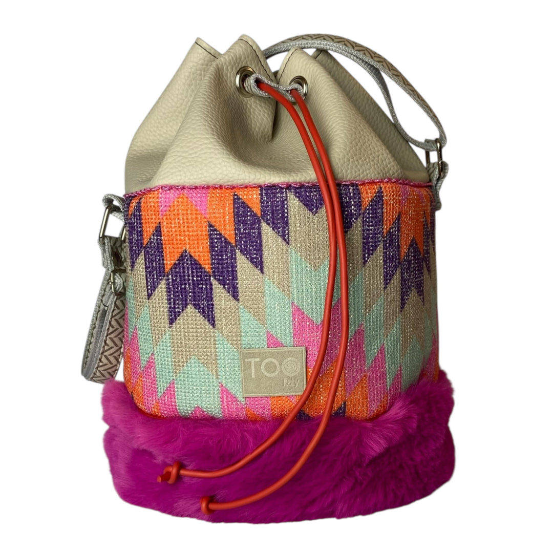 Secchiello di TOOitaly: borsa a tracolla donna realizzata in materiali cruelty-free e passamanerie artigianali