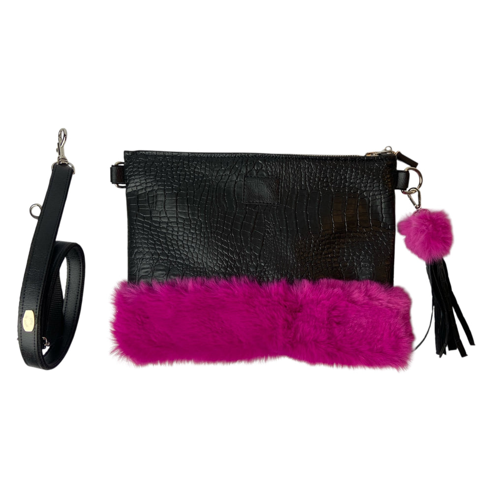 Tracollina di TOOitaly, pochette stile minimal ma ricercato, in pelle vegana e pelliccia sintetica o tessuti 100% circolari