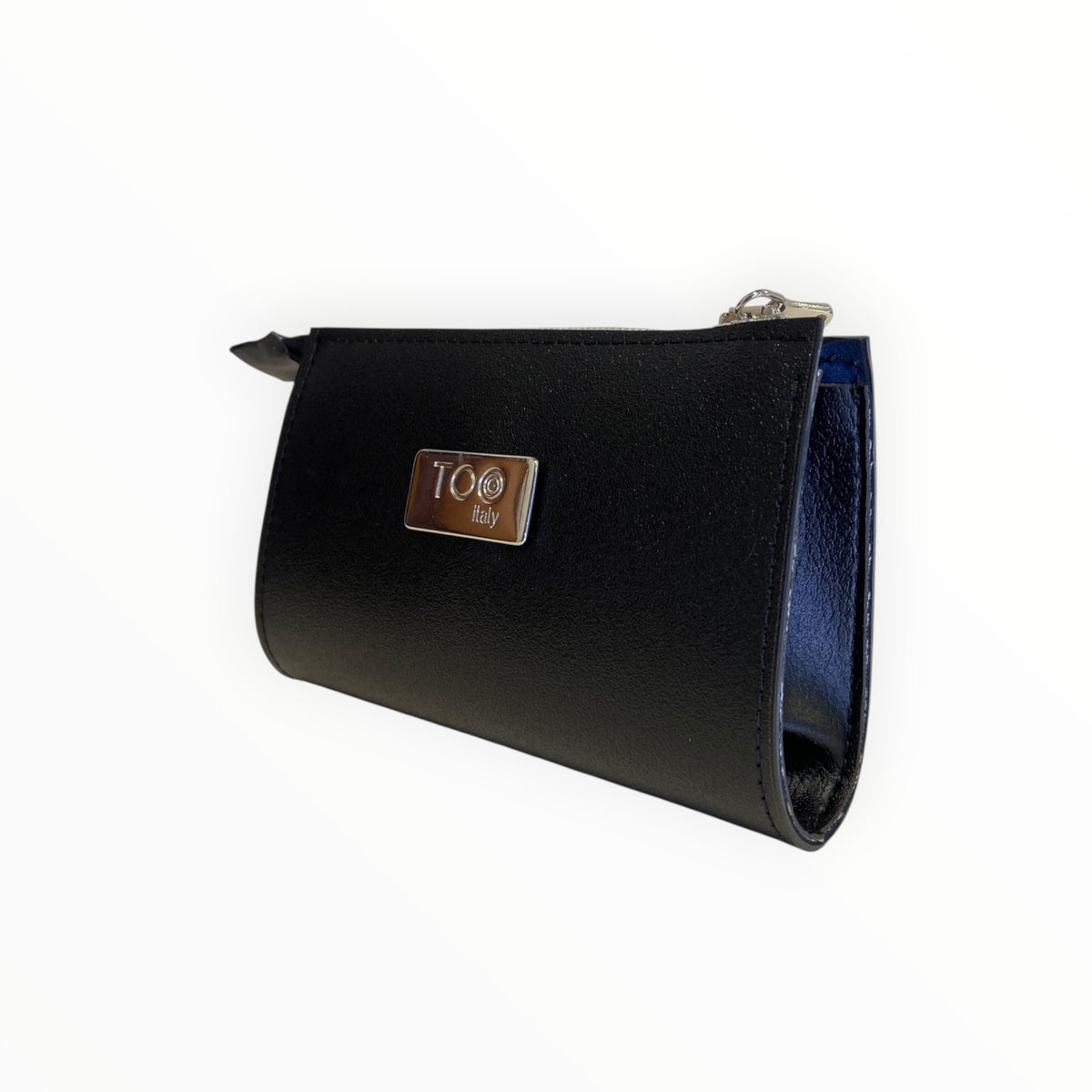 Mini pochette nera con cerniera e logo TOOitaly