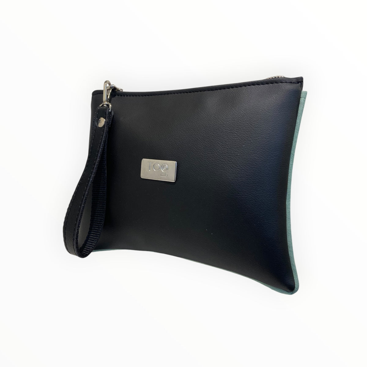 Pochette nera TOOitaly con laccetto da polso removibile e moschettone