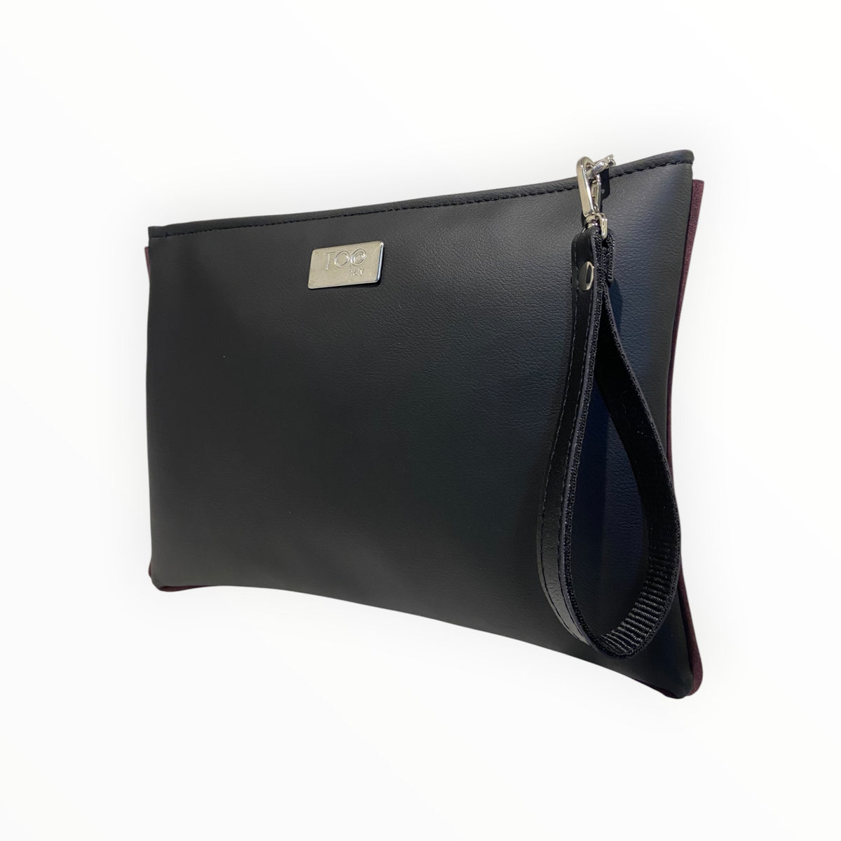 Pochette maxi nera da polso con chiusura superiore a cerniera