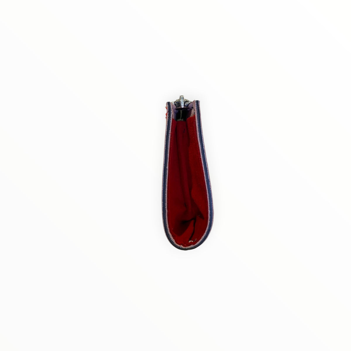 Pochette rosa rigatino con laterali in Alcantara rosso