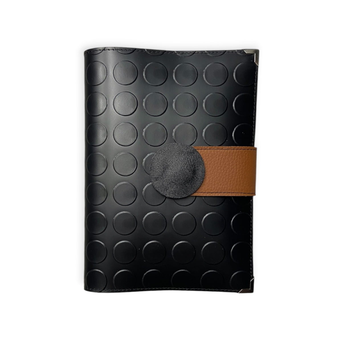 Porta agenda A5 in PVC bullonato nero con dettaglio cuoio TOOitaly