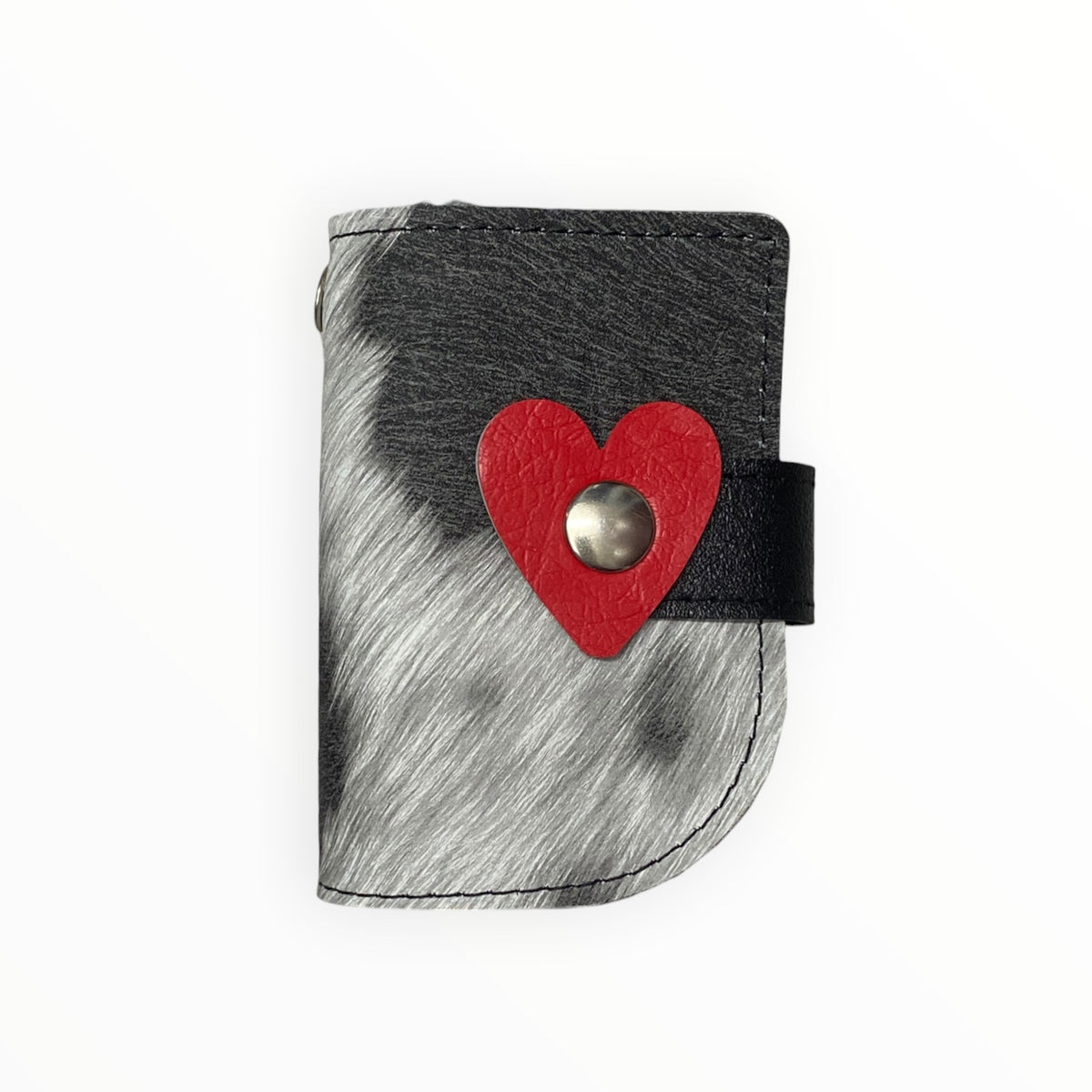 Mini pochette portachiavi TOOitaly in materiale effetto pelle grigio e nero con cuore rosso