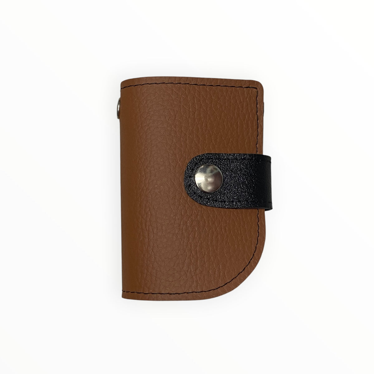 Mini pochette portachiavi TOOitaly in pelle artificiale marrone cuoio con chiusura a pressione nera