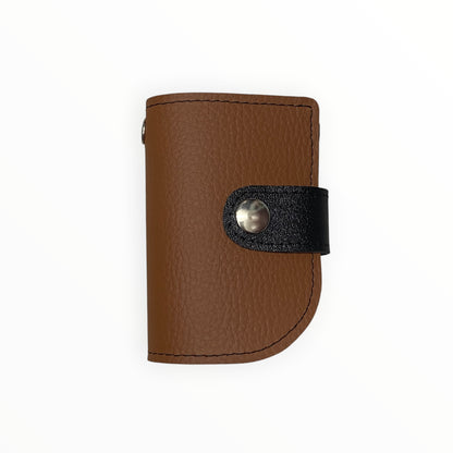 Mini pochette portachiavi TOOitaly in pelle artificiale marrone cuoio con chiusura a pressione nera