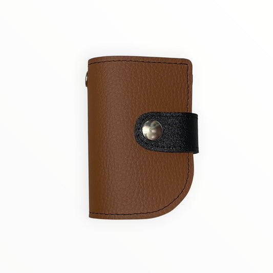 Mini pochette portachiavi TOOitaly in pelle artificiale marrone cuoio con chiusura a pressione nera