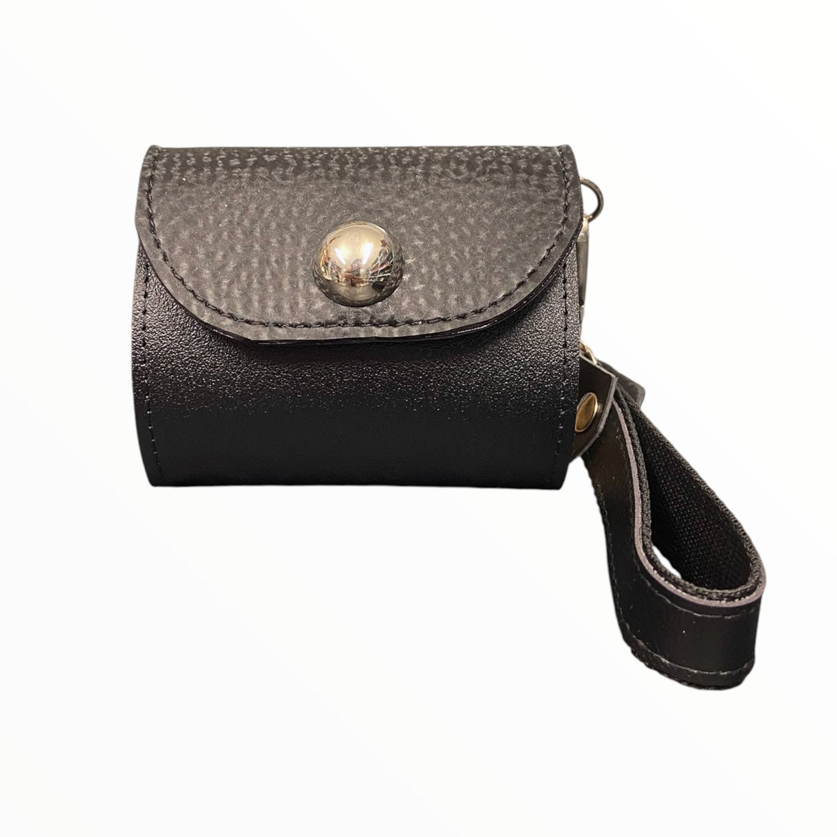 Mini porta carte TOOitaly con laccetto in pelle artificiale diamantata nera, PVC satinato e Alcantara sabbia