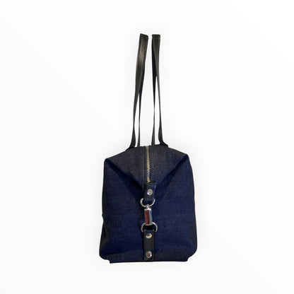 Borsa sotto spalla in jeans e pelle artificiale bronzo