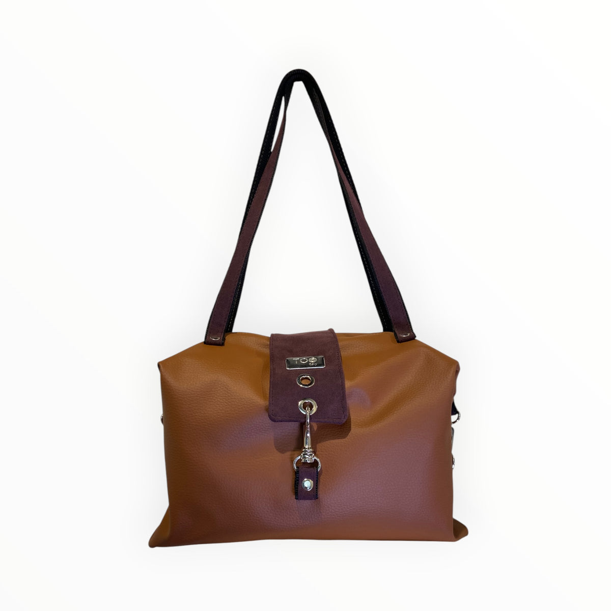 Bauletto morbido donna in pelle artificiale color cuoio
