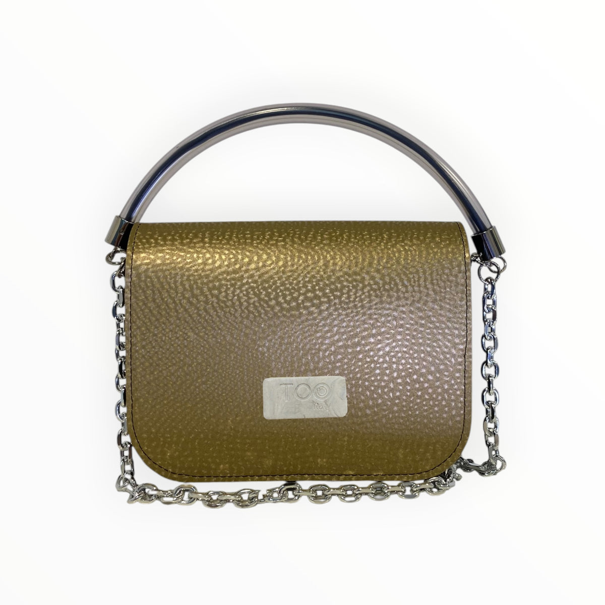 Retro borsa Chicca XL oro diamantato con etichetta TOOitaly in resina