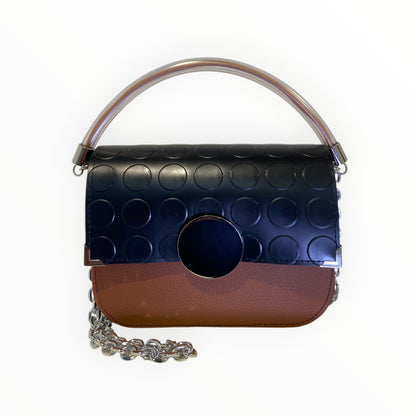 Borsa donna TOOitaly nero e cuoio vista frontale con chiusura circolare
