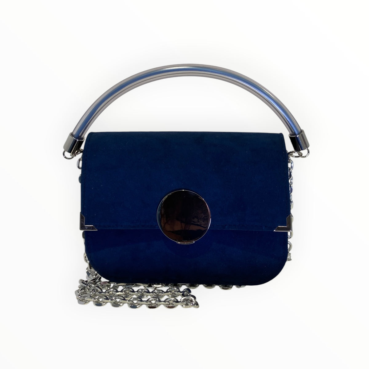 Chicca Maxi borsa blu a mano con tracolla a catena argento