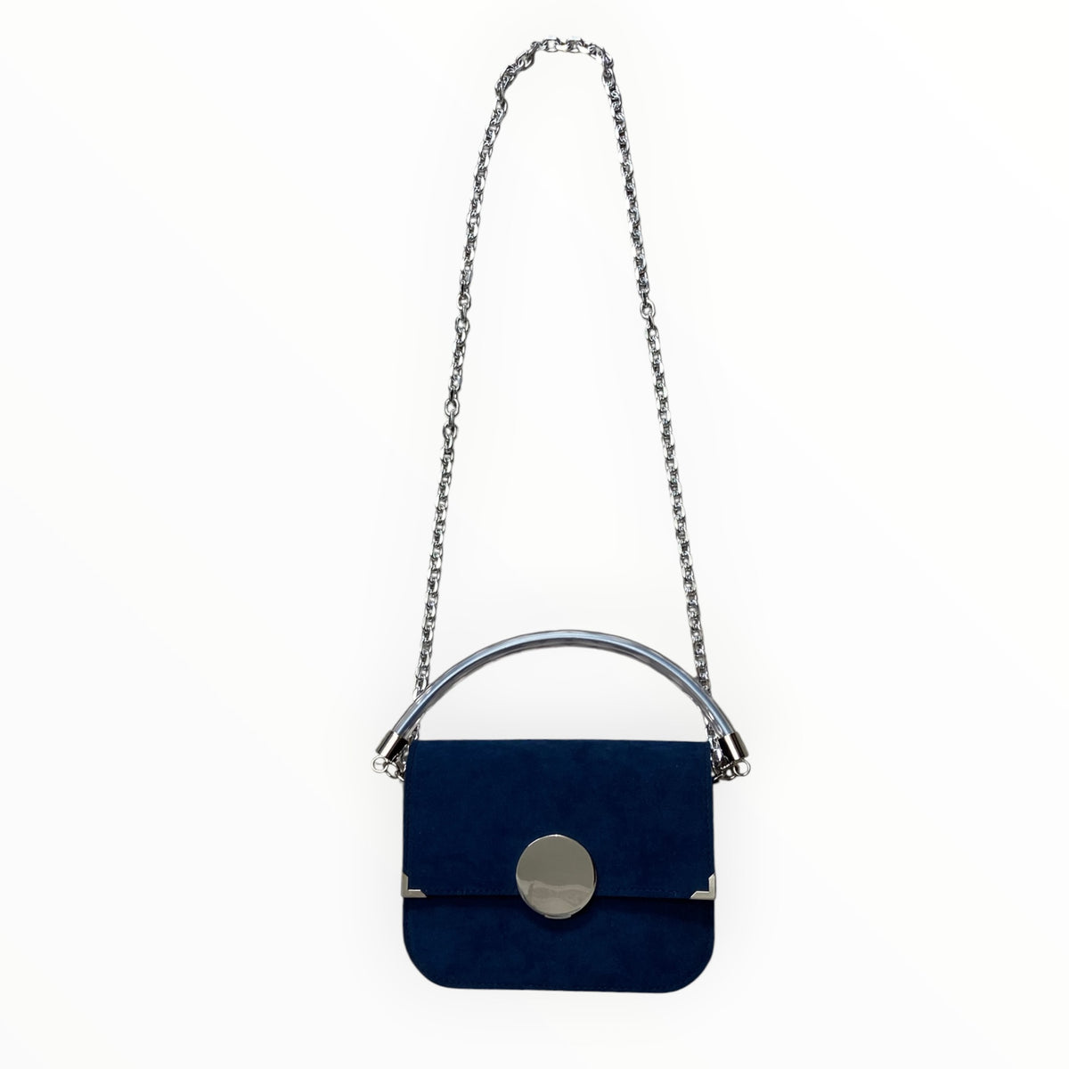 Borsa a tracolla Chicca Maxi in Alcantara blu con dettagli metallici