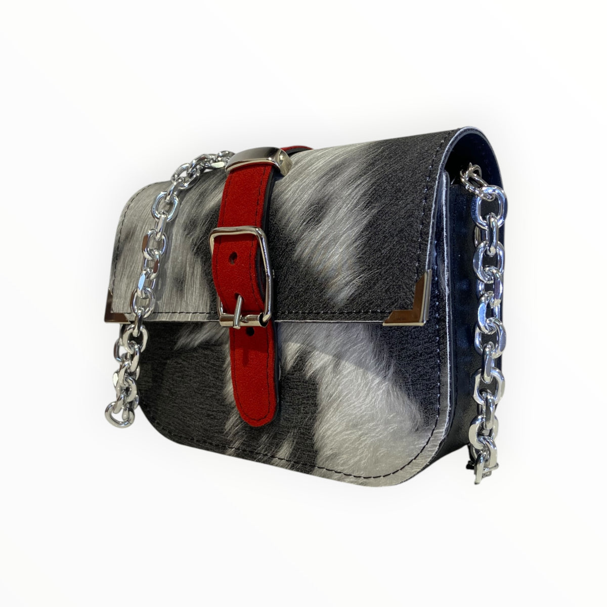 Chicca Mini borsa a tracolla effetto muccato con Alcantara rossa