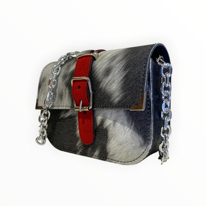 Chicca Mini borsa a tracolla effetto muccato con Alcantara rossa