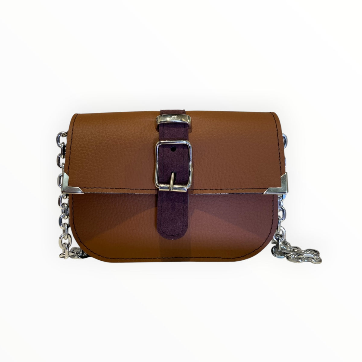 Chicca Mini borsa cuoio e bordeaux vista frontale
