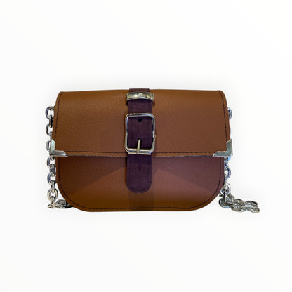 Chicca Mini borsa cuoio e bordeaux vista frontale