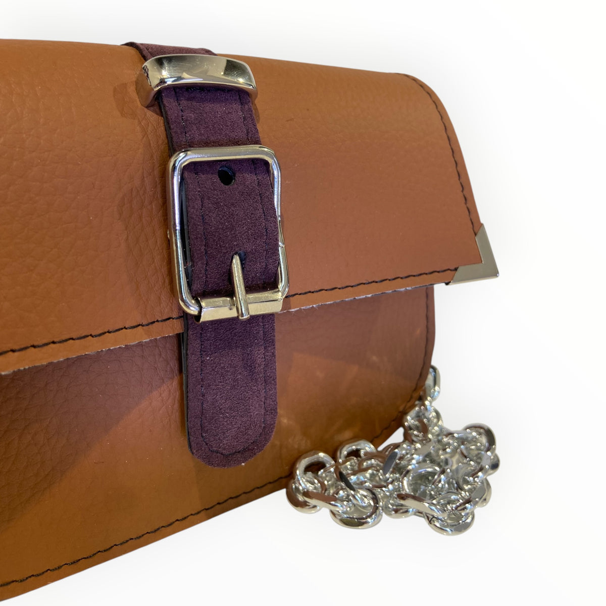 Chicca Mini borsa a tracolla in pelle artificiale cuoio e Alcantara bordeaux