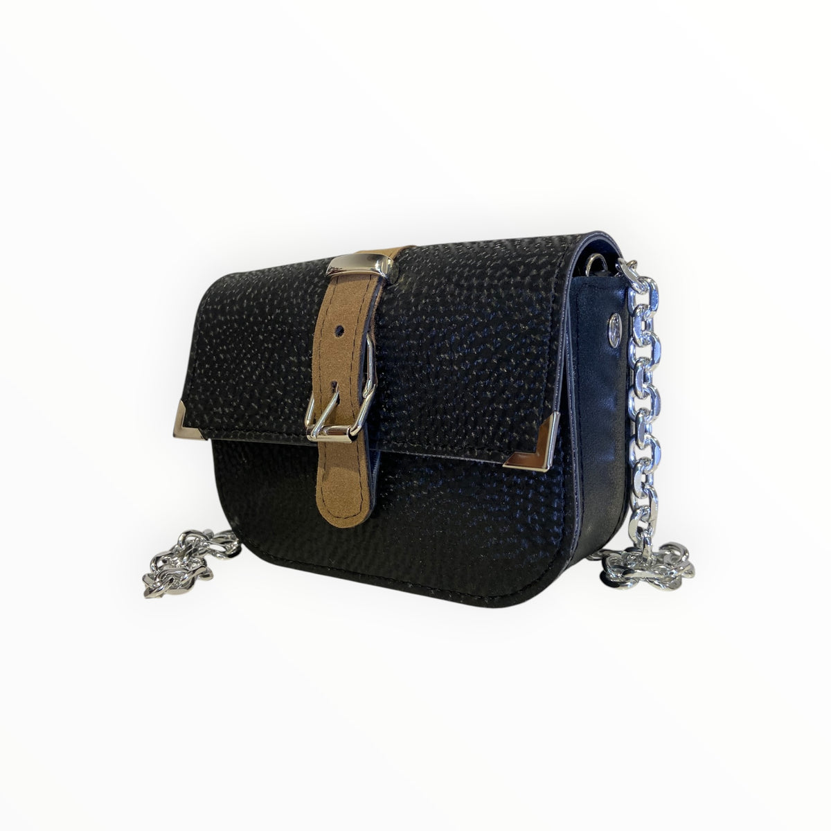 Chicca Mini borsa a tracolla in pelle artificiale effetto diamantato e Alcantara sabbia