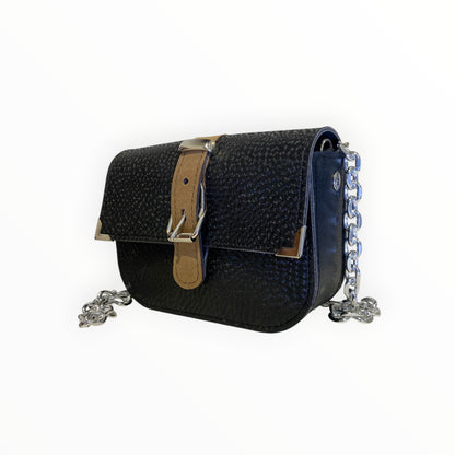 Chicca Mini borsa a tracolla in pelle artificiale effetto diamantato e Alcantara sabbia