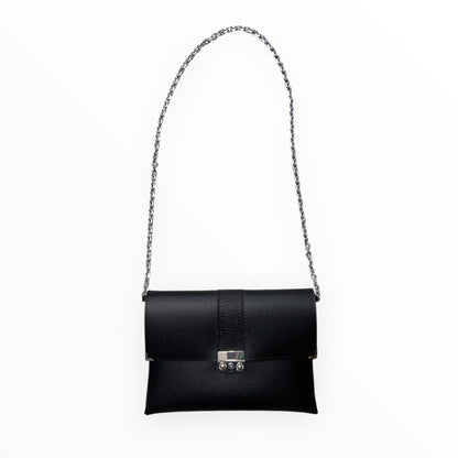 Clutch nera satinata TOOitaly con tracolla in catena