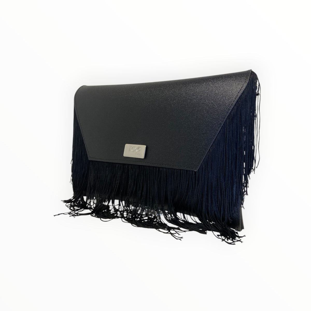 Clutch nera con frange TOOitaly  con tracolla in catena