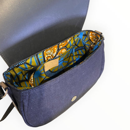 Interno borsa a tracolla in jeans con fodera in cotone africano TOOitaly