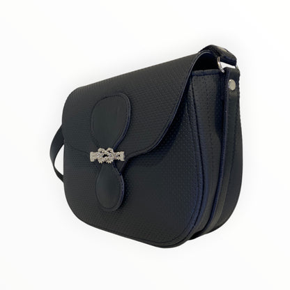Borsa Everyday donna nera in pelle artificiale puntinata con decoro frontale