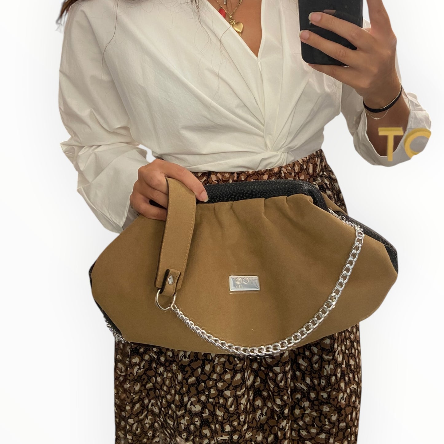 Borsa Fluffy in Alcantara e Pelle Diamantata | Tooitaly