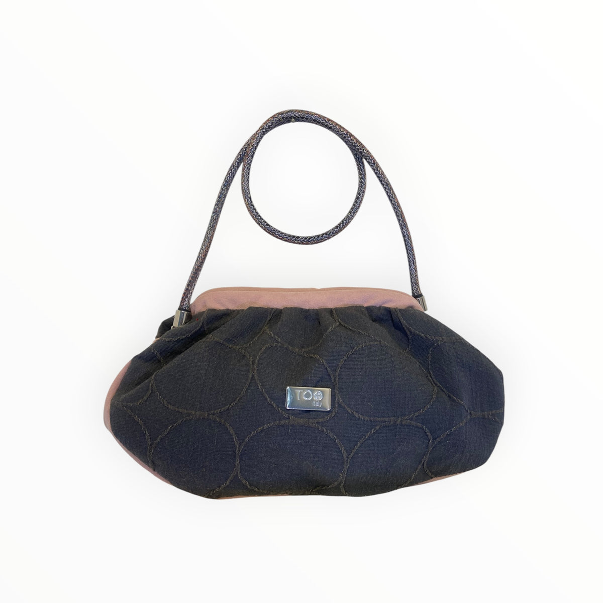 Borsa a Spalla in Tessuto Circolare Grigio e Alcantara Rosa