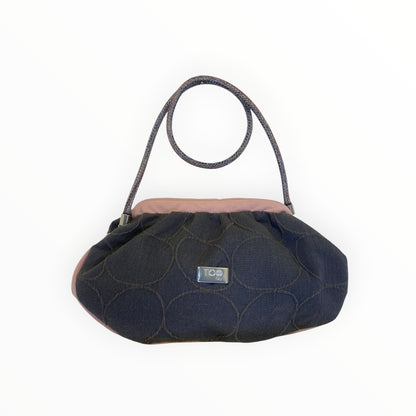 Borsa a Spalla in Tessuto Circolare Grigio e Alcantara Rosa