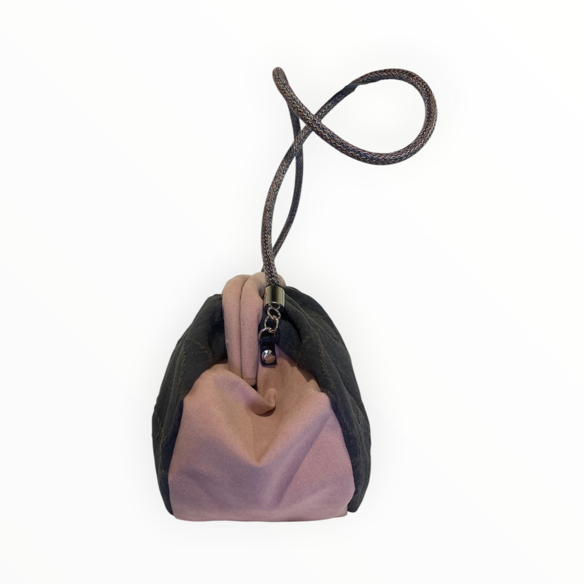  borsa Fluffy in tessuto grigio a rilievo e Alcantara rosa