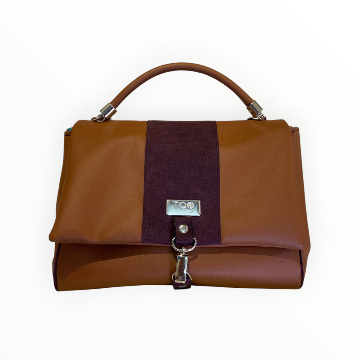 Miura Maxi borsa cuoio a mano con fascia centrale in Alcantara bordeaux