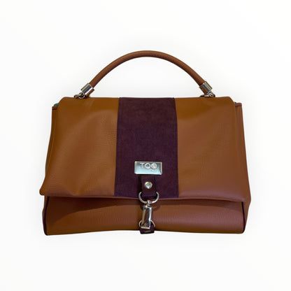 Miura Maxi borsa cuoio a mano con fascia centrale in Alcantara bordeaux