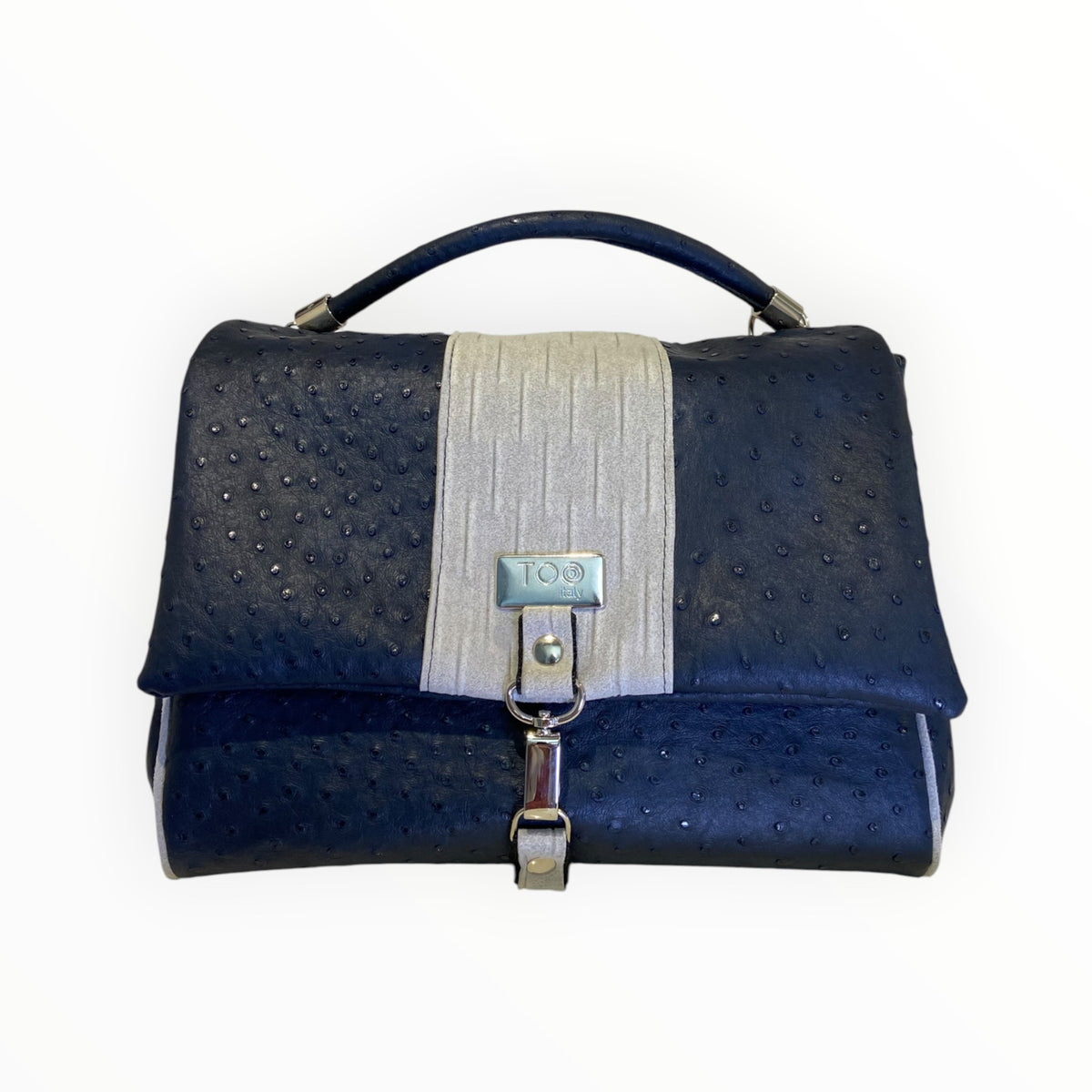 Miura Maxi borsa a mano blu effetto struzzo con Alcantara ghiaccio