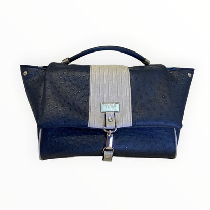 Borsa Miura Maxi blu effetto struzzo vista frontale